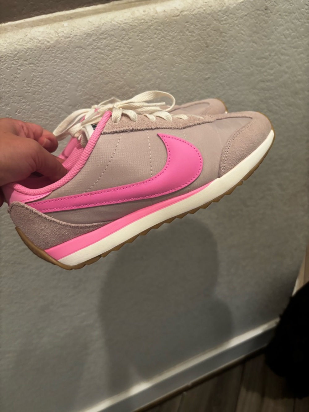 Nike Women's Light Gray and Pink Retro Runner Sneakers - Picture 7 of 8